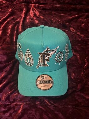Rare New Era Teal Miami Marlins F Paisley 9FORTY A-Frame Hat